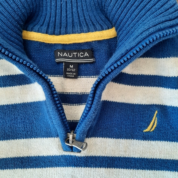 Nautica Boys Blue & White Zip Knit Sweater Size M (10/12) - Picture 2 of 3